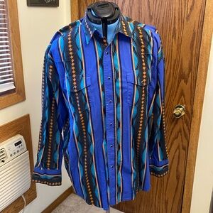 Vintage XL Wrangler Western Pearl Snap Long Sleeve Shirt Cowboy Wear